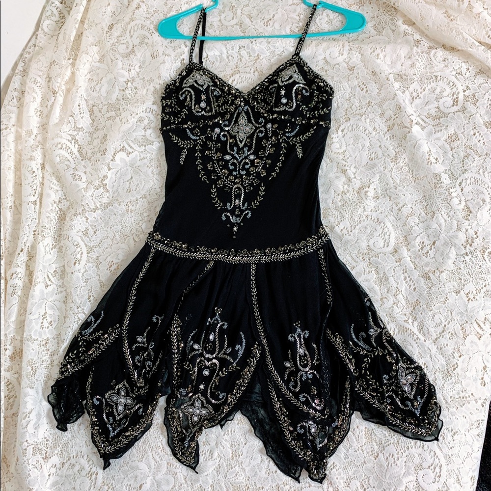 Beaded black gold silver cocktail dress